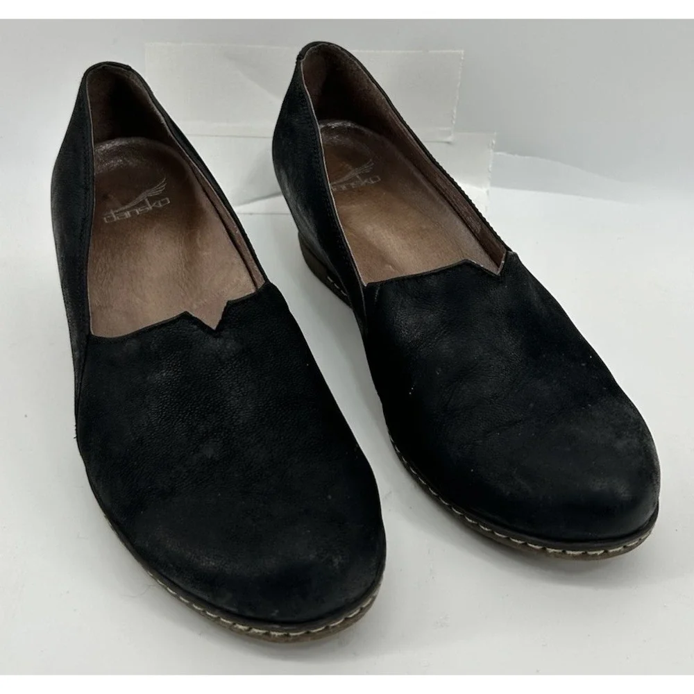 Dansko Liliana Black Burnished Nubuck Wedge Loafer Women's‎ 38 US 8